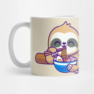 Cute Sloth Eating Ramen On Branch Tree Cartoon Mug